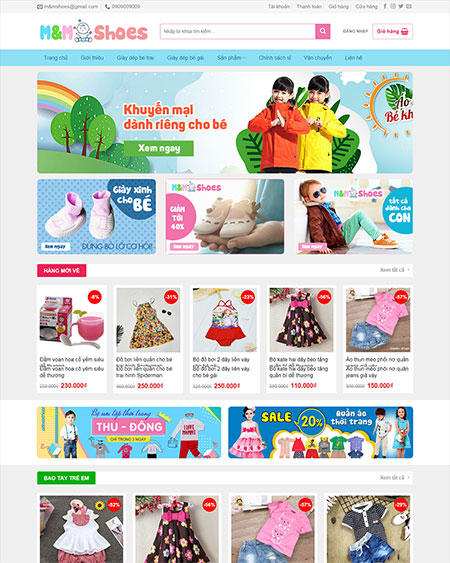 Web shop bán quần áo trẻ em trang chủ